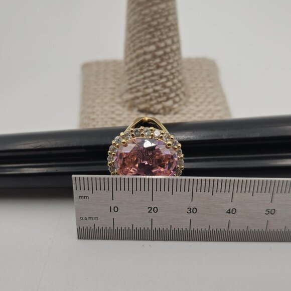 Size 8 Gold Plated Sterling Silver Pink Cubic Zirconia Gem Ring A3522 - Picture 8 of 9